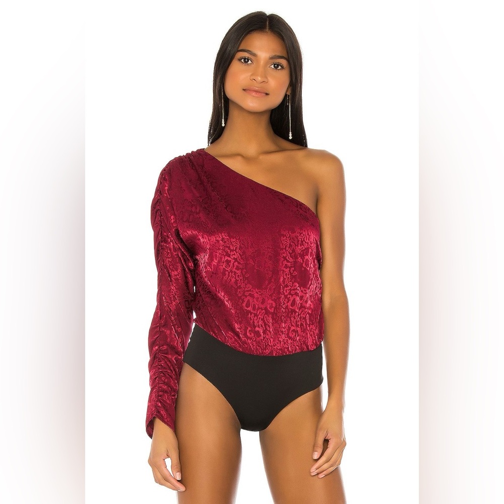 House of Harlow x Revolve Serena Red Cheetah Print One Shoulder Body Suit Size S